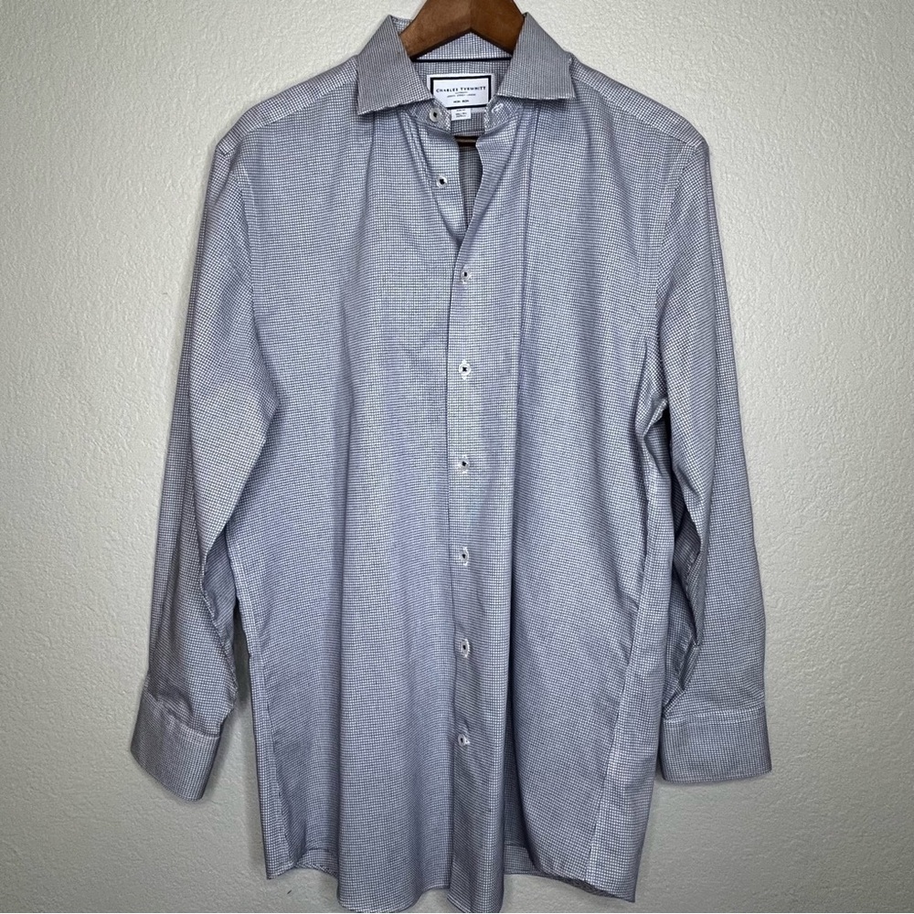 Charles Trywhitt Non Iron Slim Fit Checked Button Down Dress Shirt 16.5/36